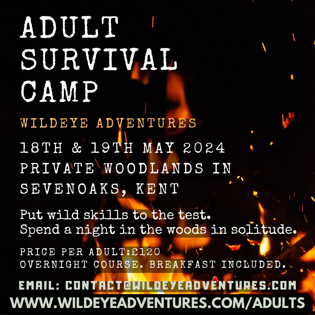 NatureWildeye's tweet photo. Adult Survival Camp 18+ Private woodlands in #Sevenoaks #Kent 18th &amp; 19th May 2024. 
Find out details via website: https://t.co/ybArBWxglI  
#SurvivalSkills #Bushcraft #OutdoorActivities #WoodlandSkills #NatureConnection #SurvivalCamp #GetOutdoors #BushcraftCourse #adventuretime https://t.co/CI3fkuUaw7