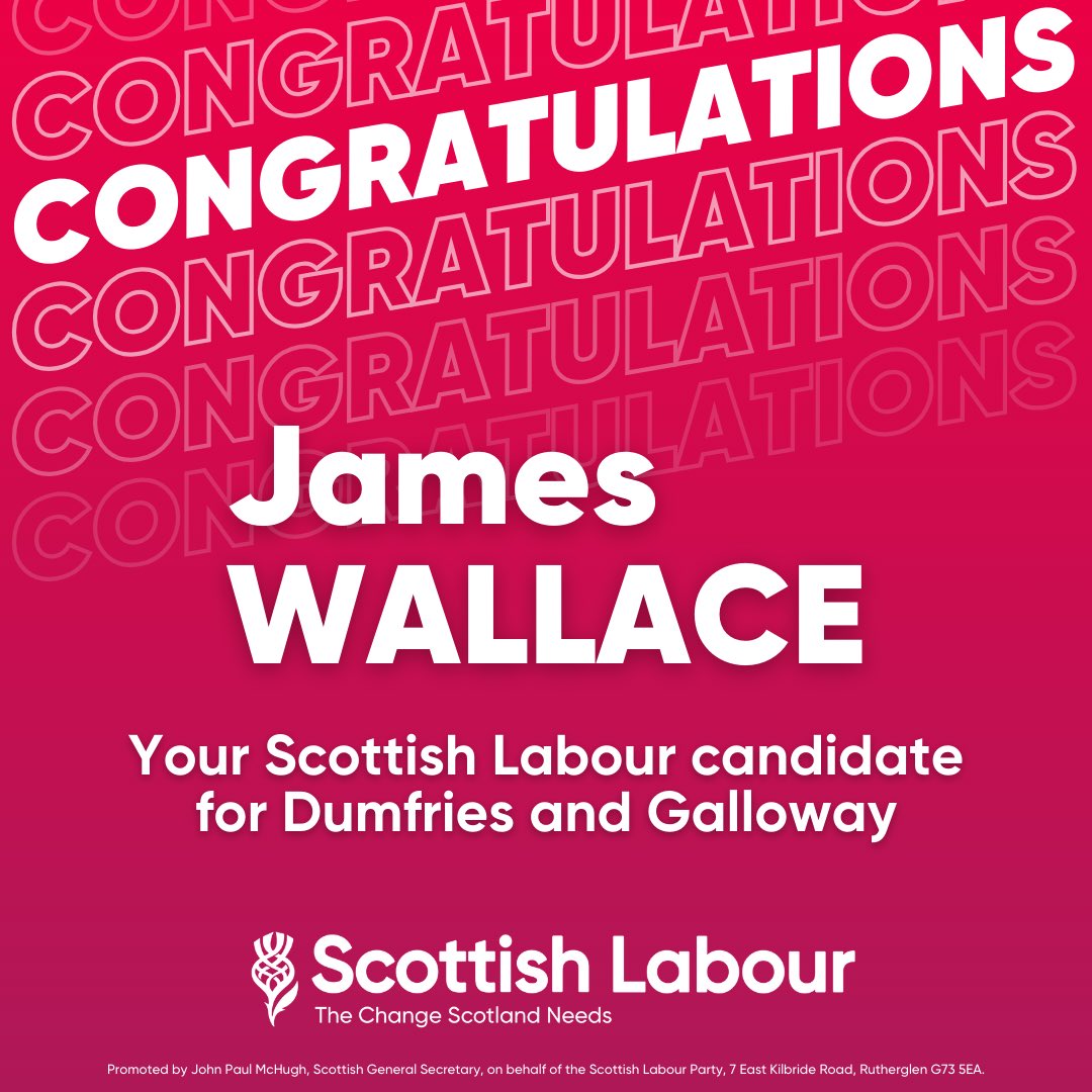 Congratulations to James Wallace on being selected as Scottish Labour’s candidate for Dumfries and Galloway! 👏