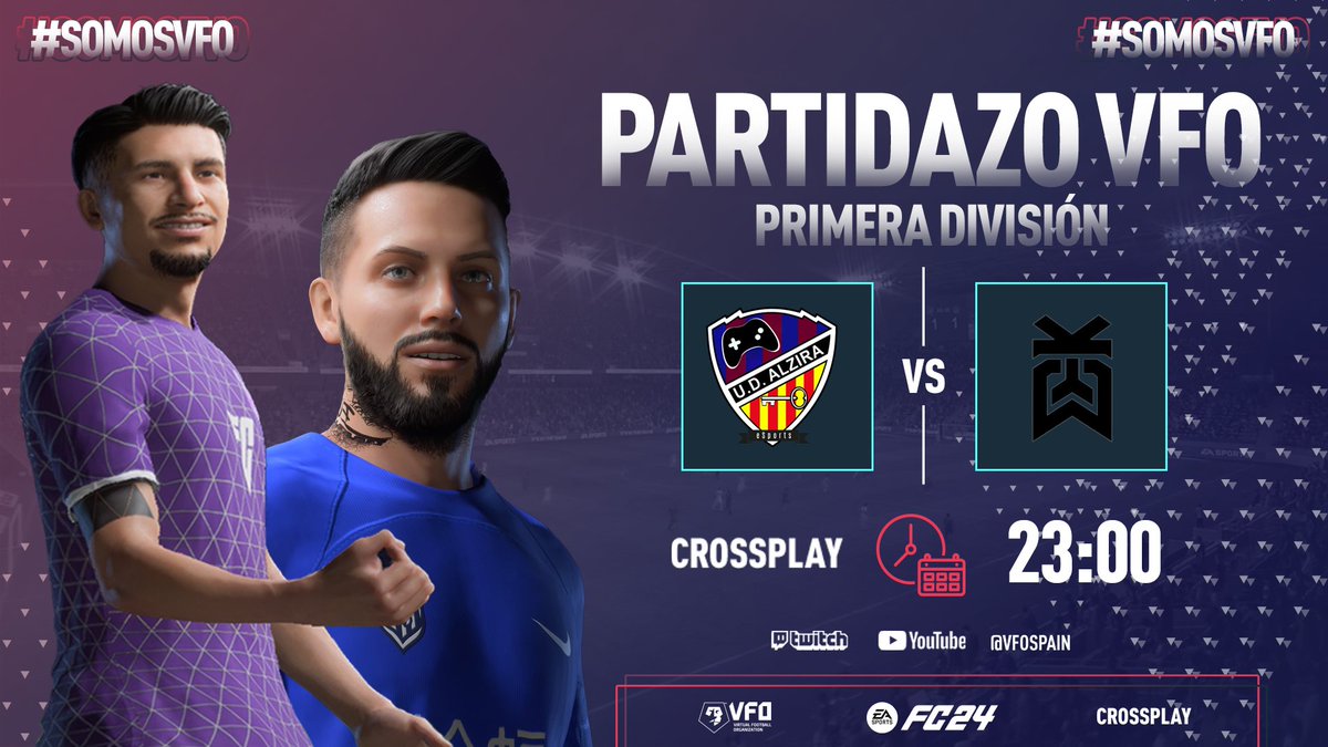 VFOspain's tweet photo. Esta noche tenéis una cita con el #PartidazoVFO 🥂

23h. @UDAlziraeSports vs. @KodeGamingES 
23.20h. @PrometheoEs vs. @ECORP_ES 

Ponte la alarma‼️⏰
Toda la previa desde las 22:45h.

📺https://t.co/4db0mX6kur https://t.co/Cd7OPnV7b2