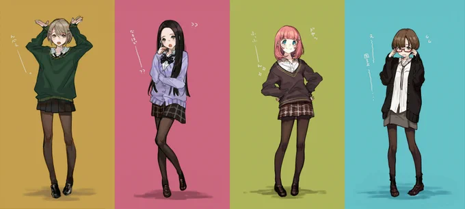 皮肉なもので、ツリー元の背景しっかり描いてる絵はそこまで評価されなかったんだけど、翌年に描いたこのラフな絵たちの方がずっと伸びて、初めて一万いいねもらえたり、JKちゃんたちがバズったりしたんだよね変化のタイミングの絵です#最近フォローした人は知らない過去絵を晒す 