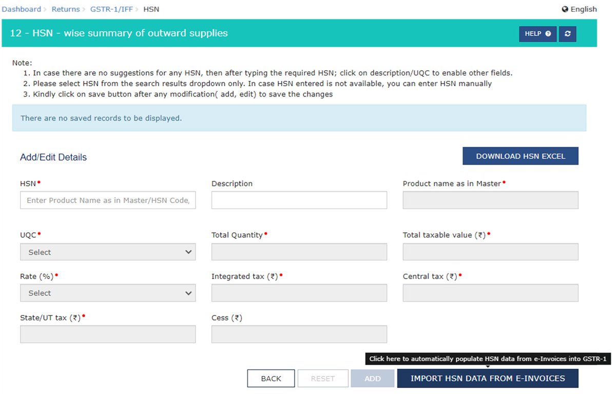 Heads up for GSTR-1 filers! You can now fetch HSN summary from e-invoices.

Remember, B2C invoice data would still need manual addition to HSN summary. 
#GST #GSTR1 #taxupdates