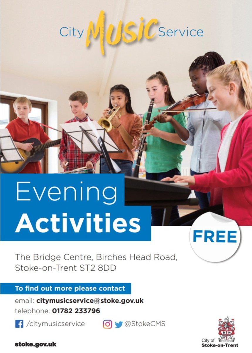 Our FREE evening ensembles, choirs & bands start back this week. New members are welcome & there is something for everyone - all instruments & abilities. We'd love to see you there 🎶🎸🎻🎺🎤🥁🎵 @SoTCityCouncil @StokeLearning @tmpartnership @StokeCreates @stokeculture @StokeCEP