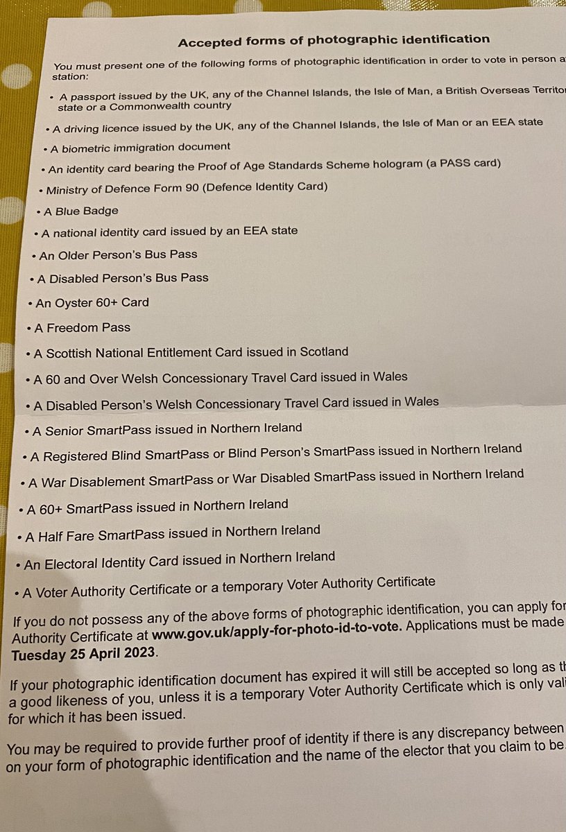 Don't lose your right to vote. If you havent the accepted ID (see below) 2 choices: - the Gvt's Voter Authority Certificate: you’ll need to apply by 5pm on 24 April 2024 to get the Certificate for the 2 May 2024 elections gov.uk/apply-for-phot… - or get a Citizens Card.