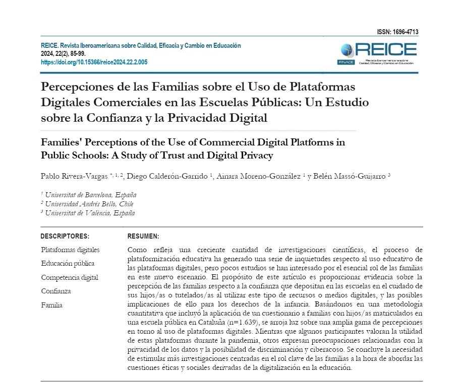 Por si a alguien le interesa, aquí tenéis el enlace a nuestro último artículo: "Percepciones de las Familias sobre el Uso de Plataformas Digitales en las Escuelas Públicas: un Estudio sobre la Confianza y la Privacidad Digital"
revistas.uam.es/reice/article/…
<a href="/ire_ub/">IREUB</a>
@EsbrinaRecerca