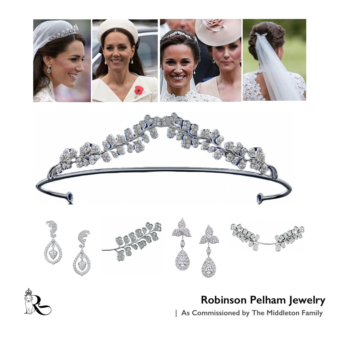 The Middletons actually did commission a small tiara, but for Pippa not Catherine. Robison Pelham created Catherine’s gorgeous Wedding Earrings, which were indeed a reference to the family’s new (at the time) family crest. They featured an oak leaf design and acorn motif.…