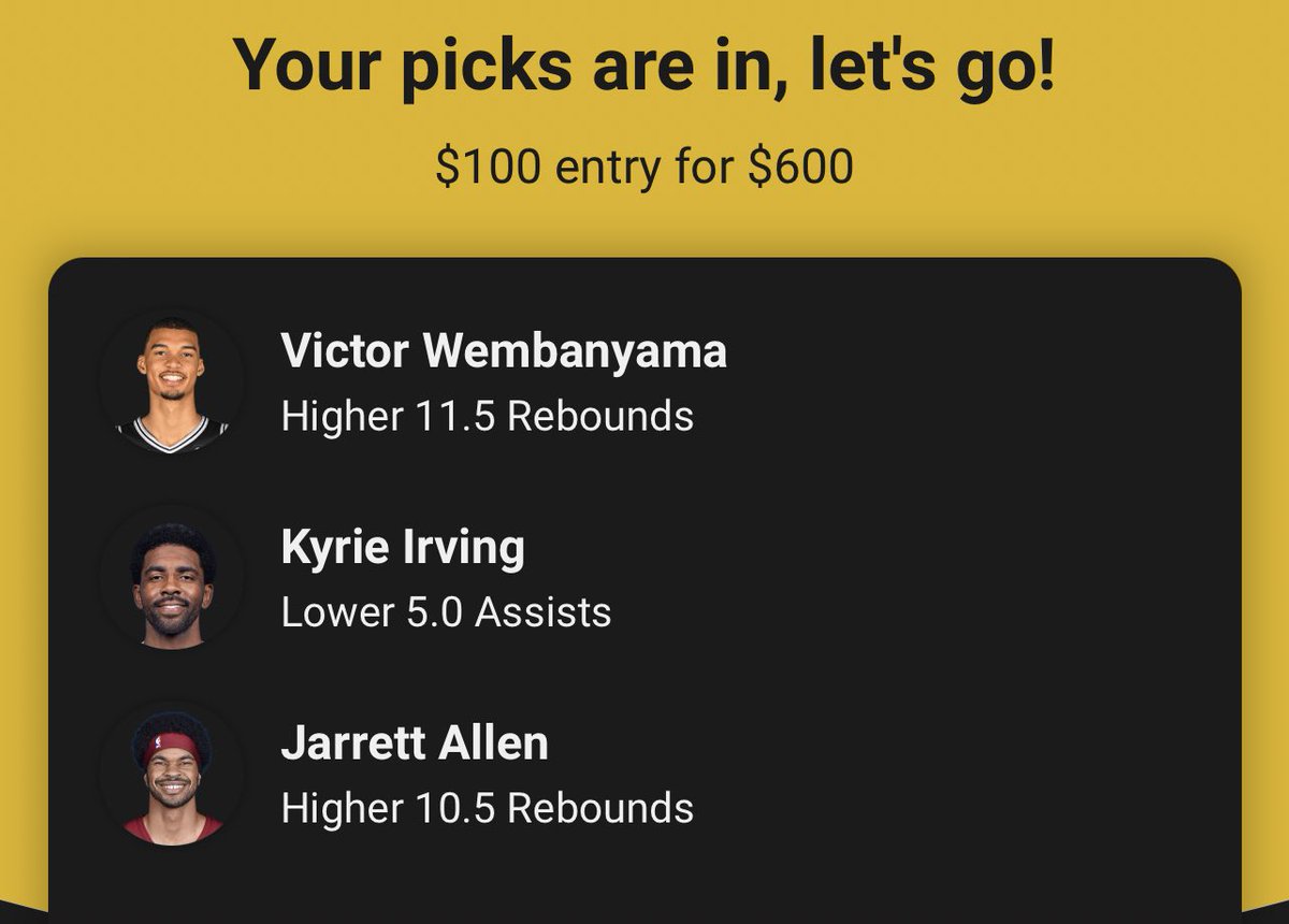 My picks tonight on Underdog 💪🏼 Victor and Kyrie never let me down. I’m putting my trust in Jarret Allen. Sign up on underdog using code “COLETHEMAN” and they will double your first deposit up to $100 💰💵 play.underdogfantasy.com/p-coletheman #UnderdogPartner