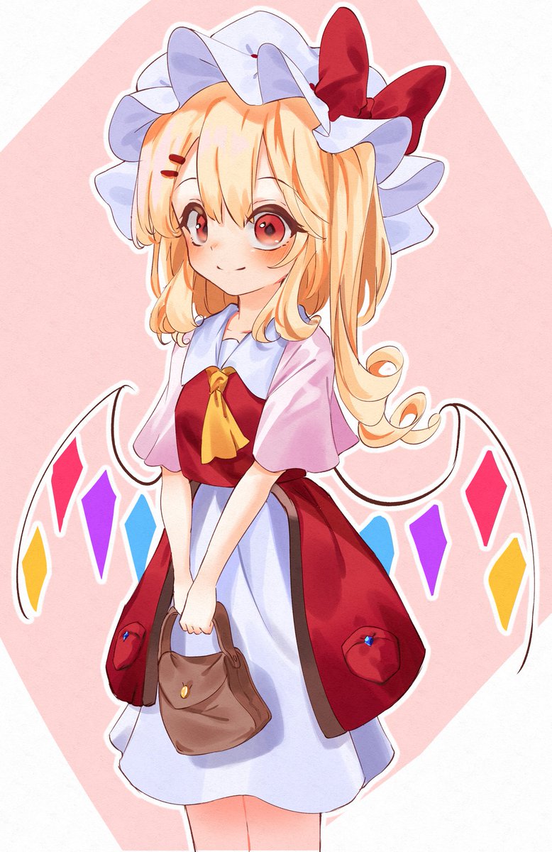 flandre scarlet 1girl solo looking at viewer blush smile simple background shirt  illustration images