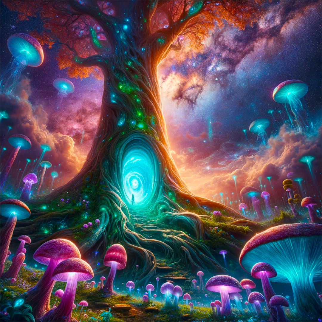 Gaze into the cosmic portal, where the wisdom of ancient mycelium weaves the fabric of the universe. Each glowing spore a star, each root a path to other worlds. In nature's embrace, we find the astral threads that connect all life. 🌌🍄 #MysticNature #CosmicConsciousness