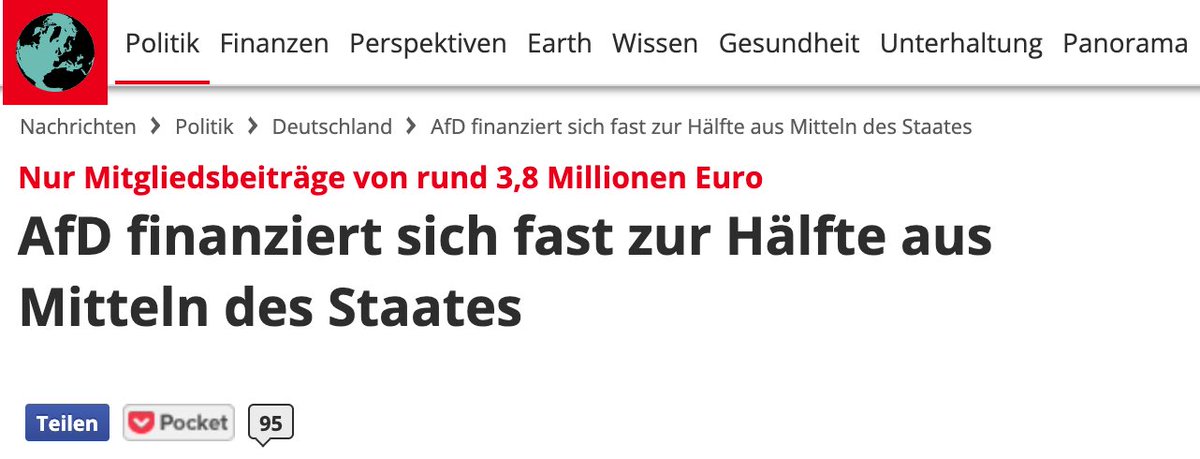 ALLE Parteien finanzieren sich aus Mitteln der staatlichen Parteienfinanzierung. Was ist an dieser Überschrift jetzt der „Skandal“? 😉