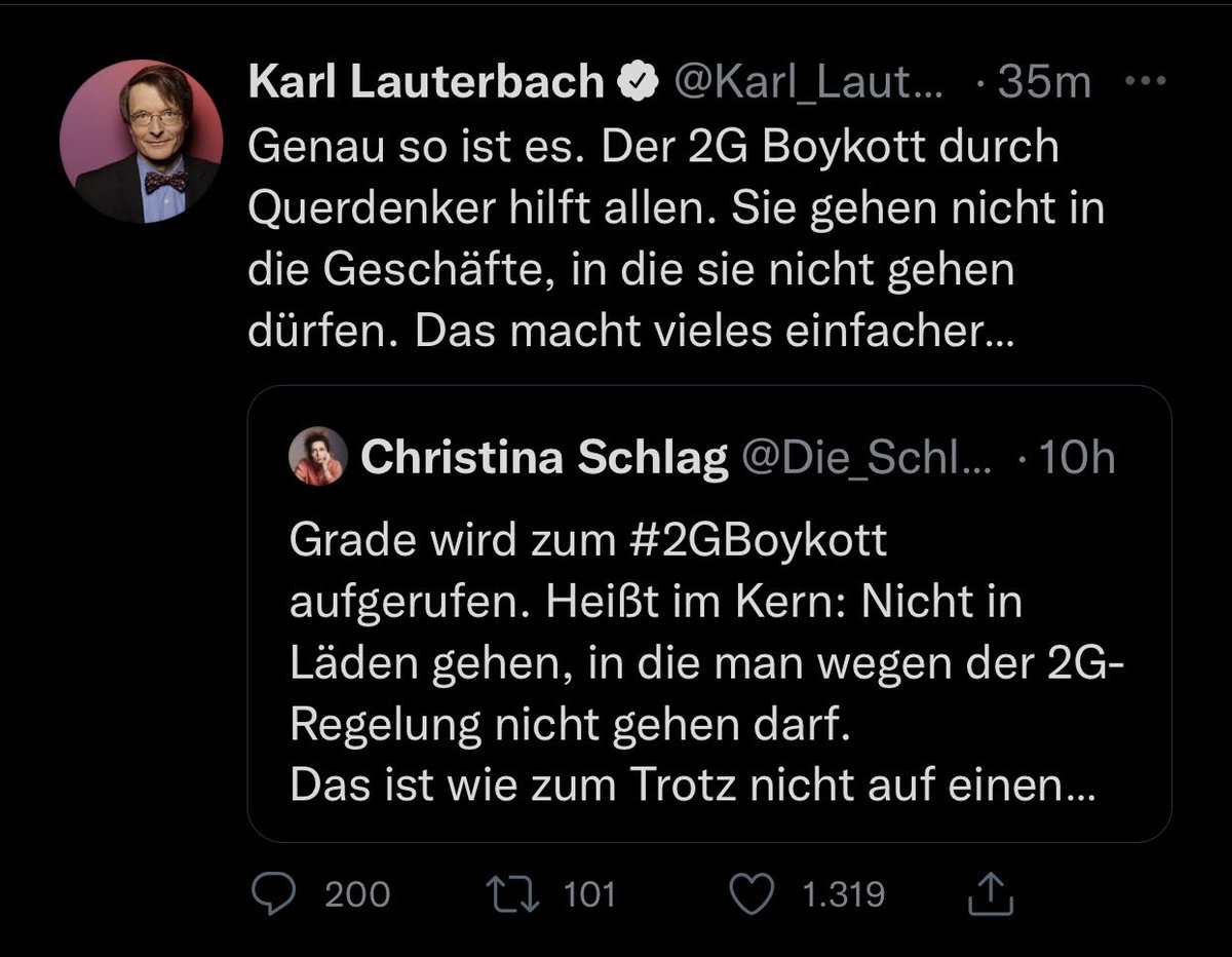LViehler's tweet photo. Querdenker riefen zum #2GBoykott auf. Geistige Größen wie Karl oder auch Mareile freuten sich: Vieles wurde dadurch einfacher. Nur nicht das Geld verdienen. https://t.co/QKVDQth7Ir