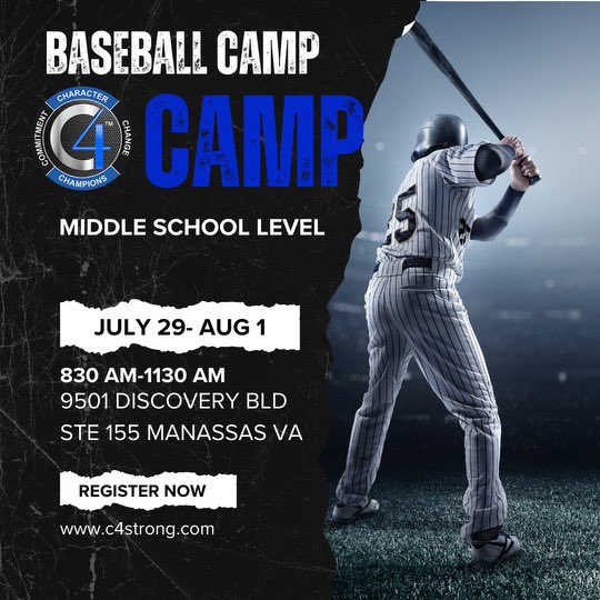 Join me at @c4_training this summer! This is a baseball fundamentals camp designed to teach the basics of the game. Athletes will get to participate in Mini Speed/Agility Training, Pitching, Hitting, Fielding and Chalk Talk. It is limited to 15 participants per camp.