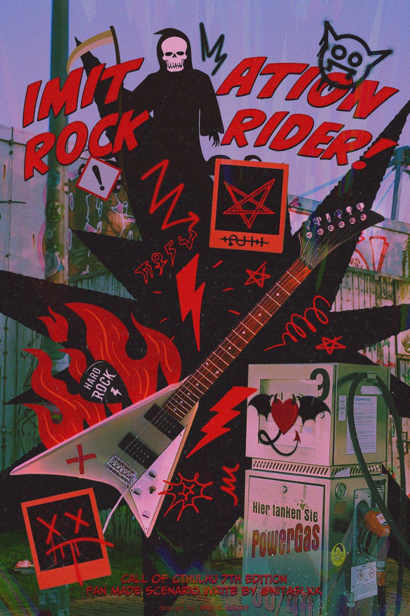 nitaslxk's tweet image. CoC 타이만 시나리오 &amp;lt;Imitation Rock Rider!&amp;gt;를 배포합니다. 약칭은 &amp;lt;이미 락이다&amp;gt;로 불러주세요.

갑자기 웬 악마가 나타나 밴드 대결을 신청합니다! 네? 제가 이 밴드 대결에 응하지 않으면 사람들이 죽는다고요?
▲ 라는 내용입니다…… (이상한 시나리오예요)

posty.pe/7thvuo