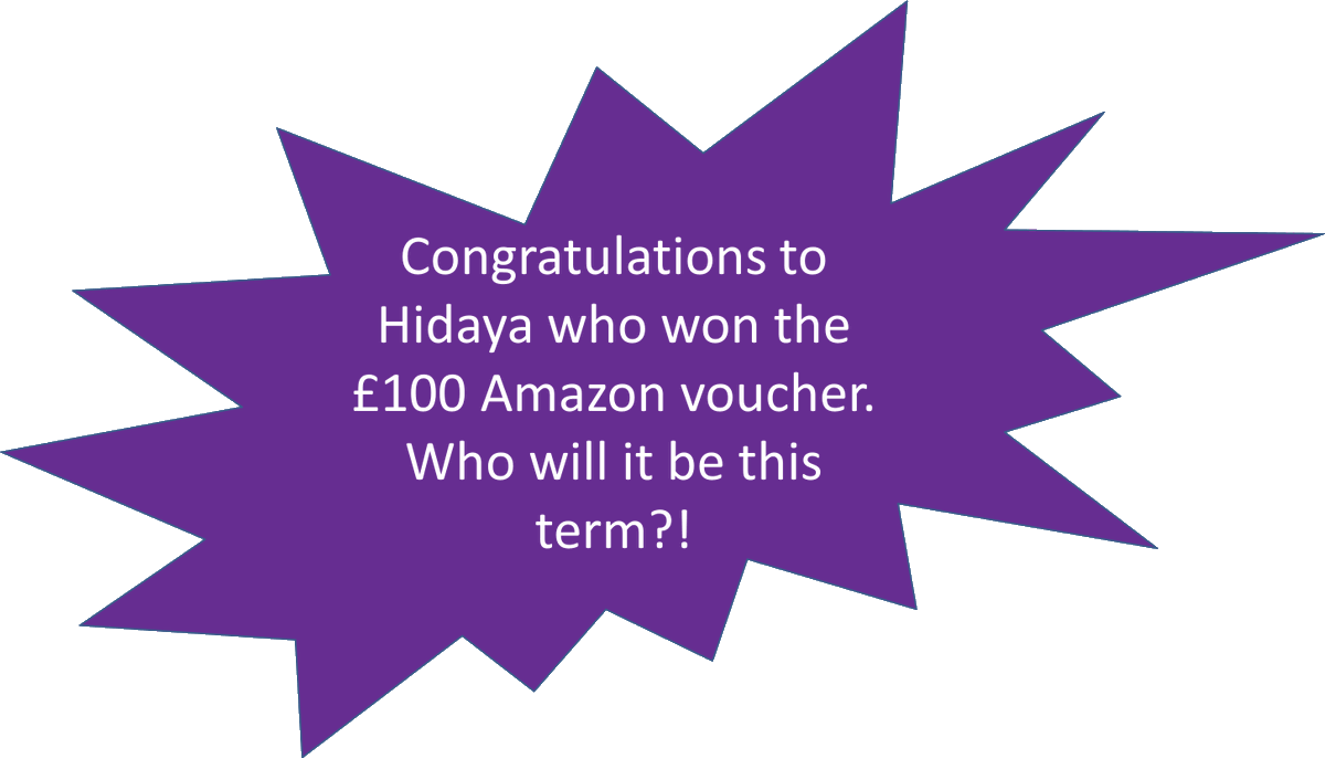 A huge congratulations to Hidaya who was the lucky student to receive a voucher for 100% attendance during the Spring Term. It's a new term - aim for 100% attendance! #beprepared