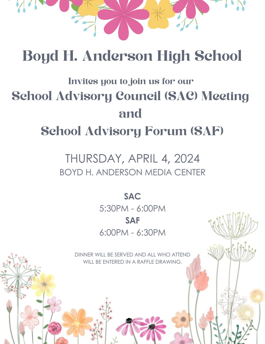 A huge thank you to the community, teachers, parents, and staff that came out to our March make-up SAC/SAF meeting. It warms my heart to see us all come together for the betterment of our scholars at BA. @BcpsCentral_ @BoydAndersonH #CommunityEngagement #parentInvolvement