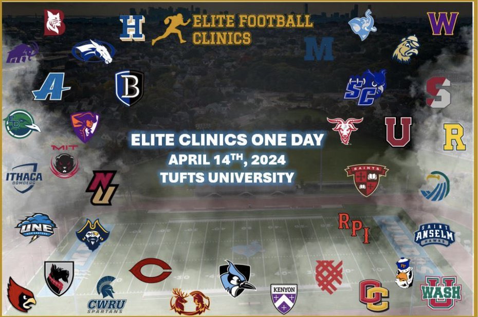 One week from today we’ll be on the field @FootballTufts for the Elite One Day clinic! Register here: newenglandelitefootballclinic.com/one-day-clinic…