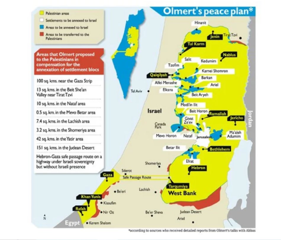 Higher resolution map below. ‘Over the course of several months Olmert and Abbas met 36 times, mostly in Jerusalem and once in Jericho. There were approximately 300 meetings among senior officials and professional committees from both sides.’