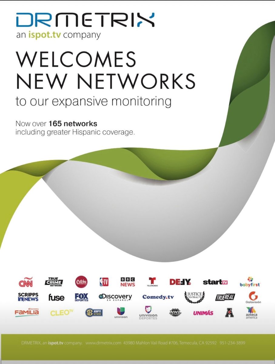 DRMetrix expands its media coverage ahead of the PDMI East show!  Local market broadcast coverage, in the top 40 markets, via our AVS platform, and now 165+ linear network coverage! Be sure and stop by our booth and snap our QR code network list.  #pdmiEast #TVAdvertising