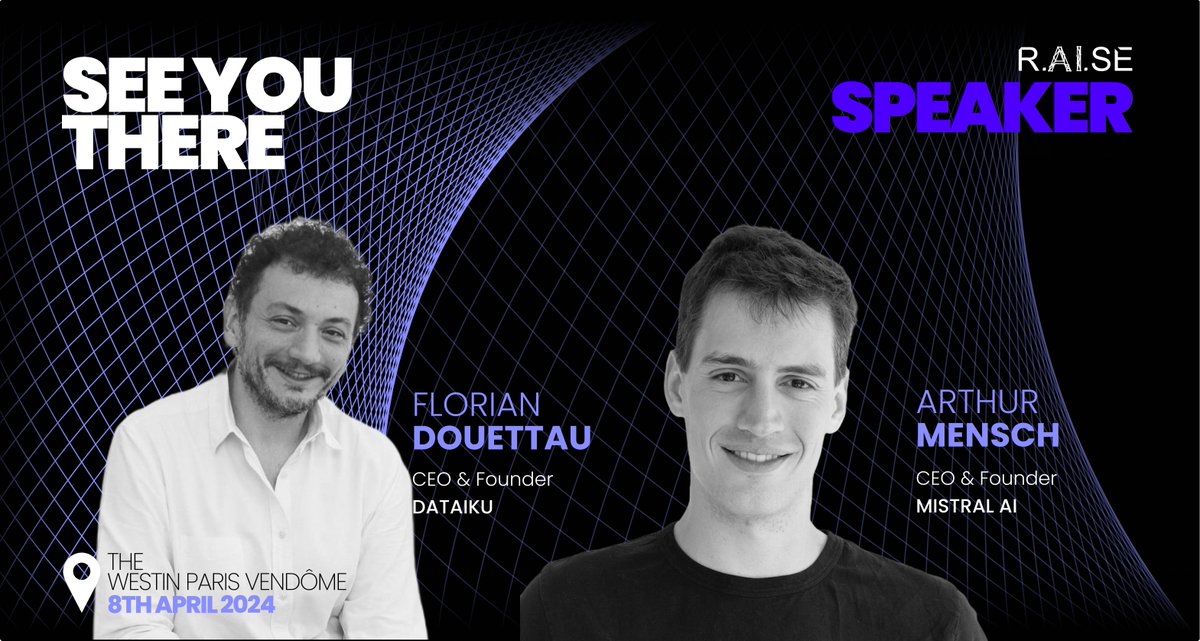 🔥 The two greatest AI French entrepreneurs gathered on the same stage: @fdouetteau from @dataiku  and @arthurmensch from @MistralAI, moderated by the fantastic @oullier.

👩‍💻 From bootstrapping startups to leading the charge in the global AI revolution, Florian and Arthur have