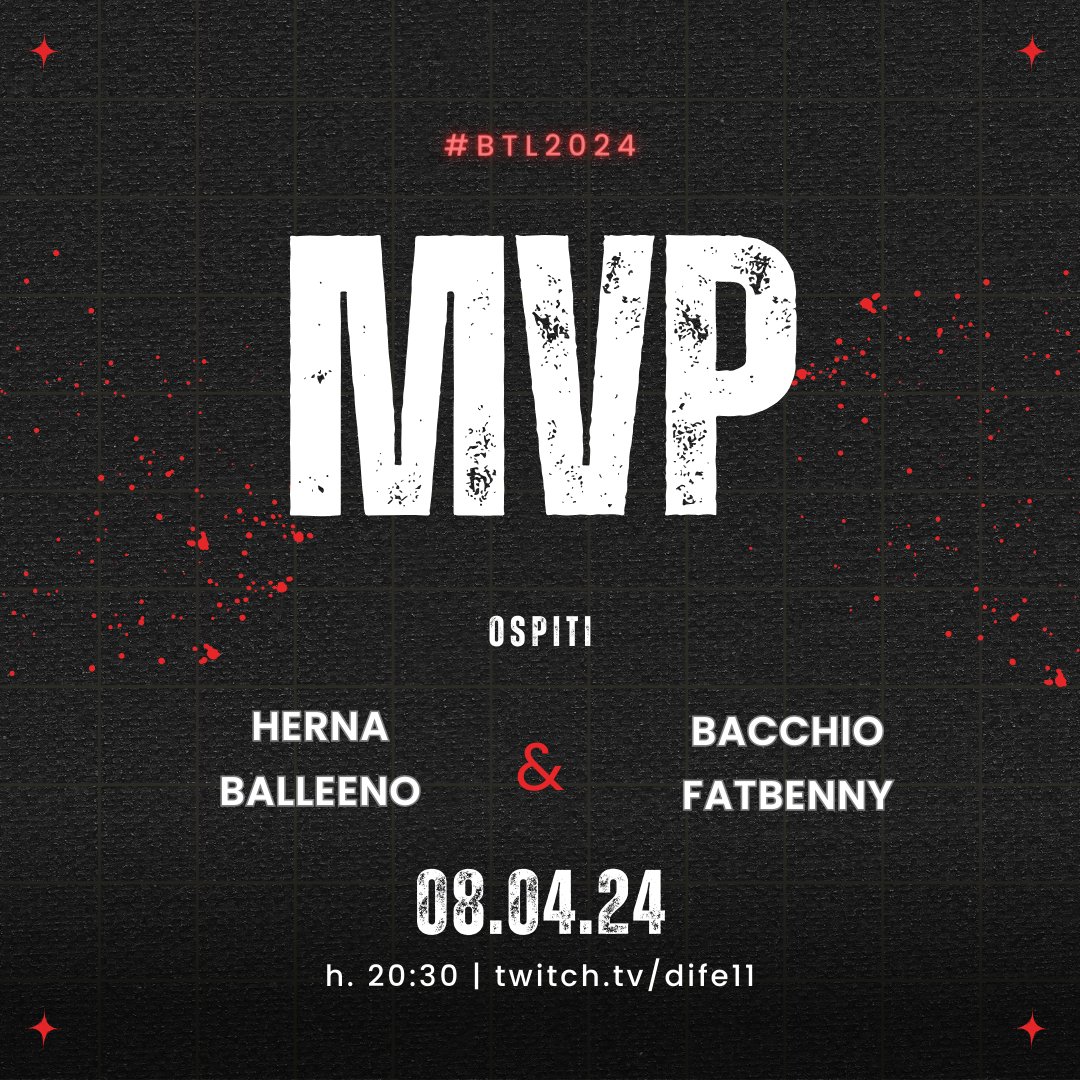 Votazioni MVP Spring Split  x #BTL2024   

📅 Domani 20:30  
📺 twitch.tv/dife11