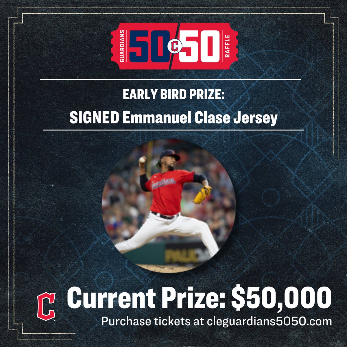 Did you know that if you purchase your 50/50 tickets by April 8th at 11:59 p.m. ET that you have the opportunity to win a SIGNED Emmanuel Clase jersey? 🤔😁 Purchase your tickets at cleguardians5050.com 🎟️