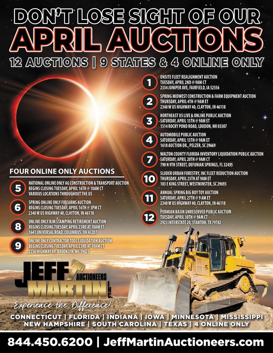 We have a lot of awesome auctions coming up in April! Check them out here --> library.jeffmartinauctioneers.com/2024-april-bro…

Have questions? Give us a call at 1-844-450-6200
#ExperienceTheDifference with #JeffMartinAuctioneers