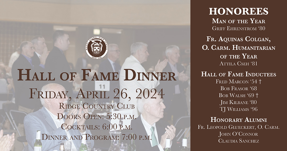 See you at the Hall of Fame Dinner at Ridge Country Club on Friday, April 26. Celebrate our honorees in the company of the Mount Carmel Community. Purchase your tickets now. Remember, walk up ticket sales are not permitted this year. mchs.org/alumni/hall-of…