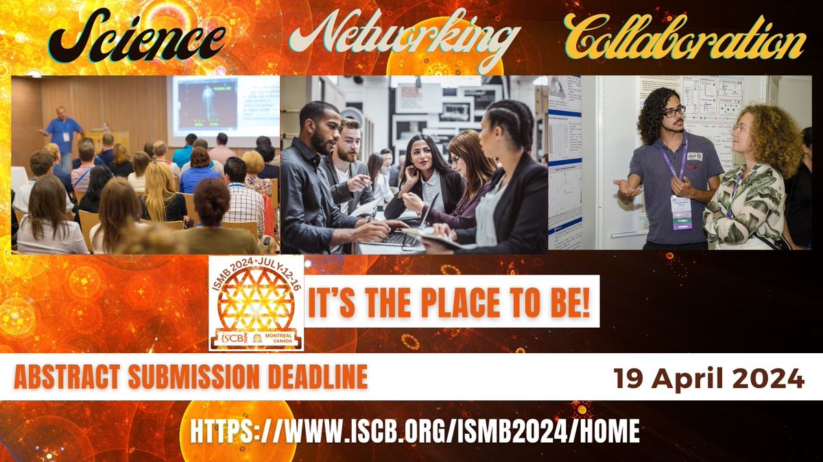 📞Hello.....ISMB2024 calling! 
You are invited to submit your abstract to the world's premier conference in #computionalbiology 
The submission deadline is April 19! iscb.org/ismb2024/submi…