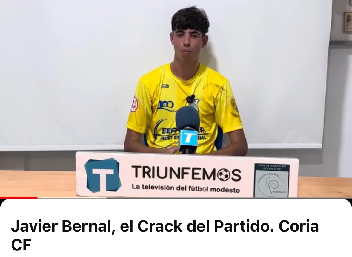 EL PARTIDO DE TRIUNFEMOS 

<a href="/Coria_CF/">Coria CF</a> 2-0 <a href="/AtcoEspeleno/">𝘼𝙏𝙇𝙀𝙏𝙄𝘾𝙊 𝙀𝙎𝙋𝙀𝙇𝙀Ñ𝙊</a> 

El Crack del partido

Javi Bernal , Coria CF

youtu.be/C4Xo92cbULE?si…