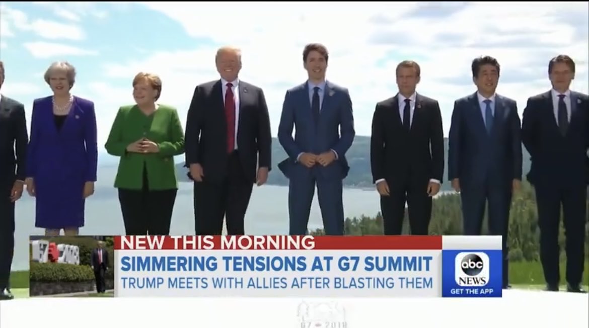 G7 leaders standing on even pavement. Trudeau is 6’2”. Did #trump shrink?
#liar
#trumpisapathologicalliar
#pathetic