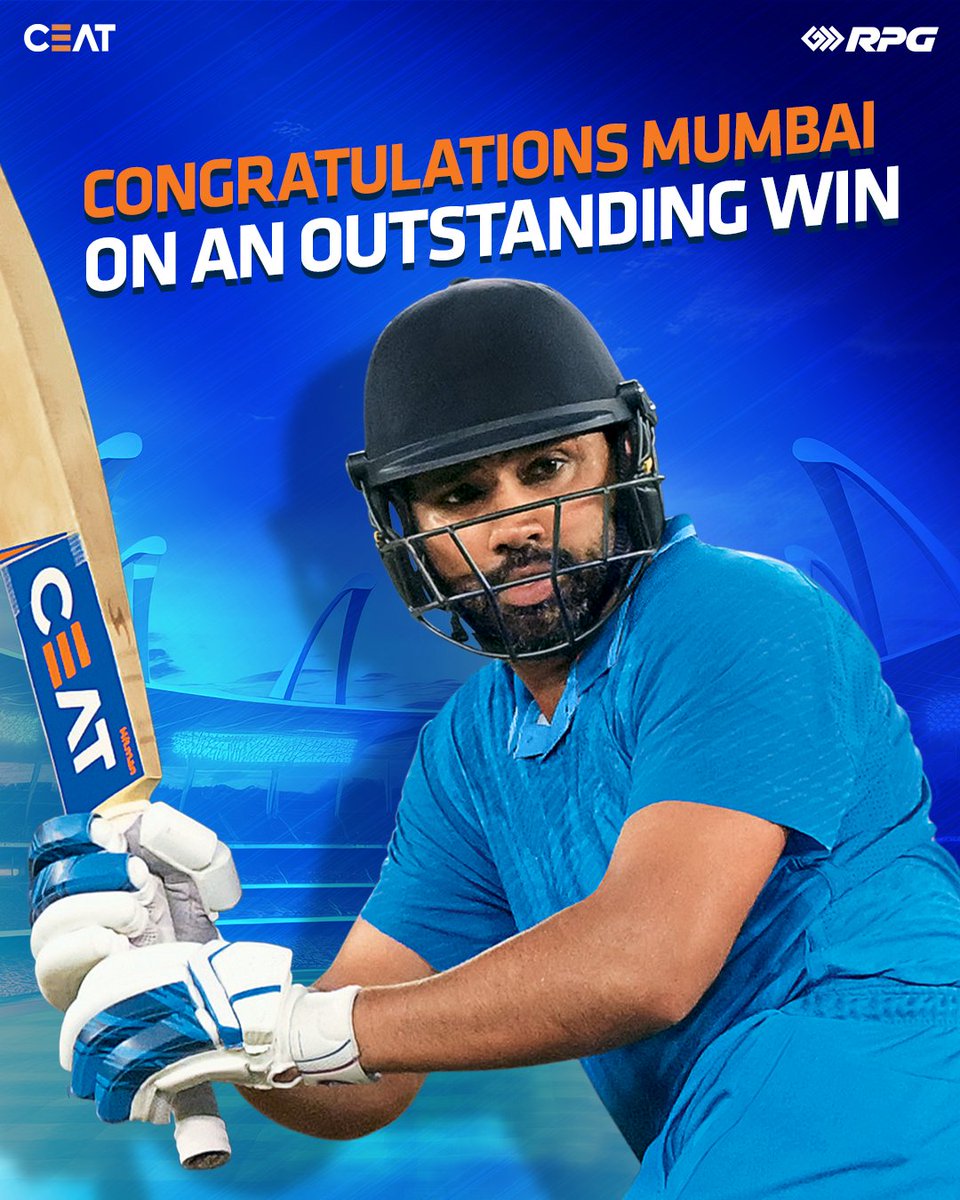 Cheers to Mumbai for an impressive win - Keep conquering every challenge and here's to many more triumphant moments ahead! @ImRo45 #CEAT #CEATTyres #Mumbai #Cricket #RohitSharma #ThisIsRPG