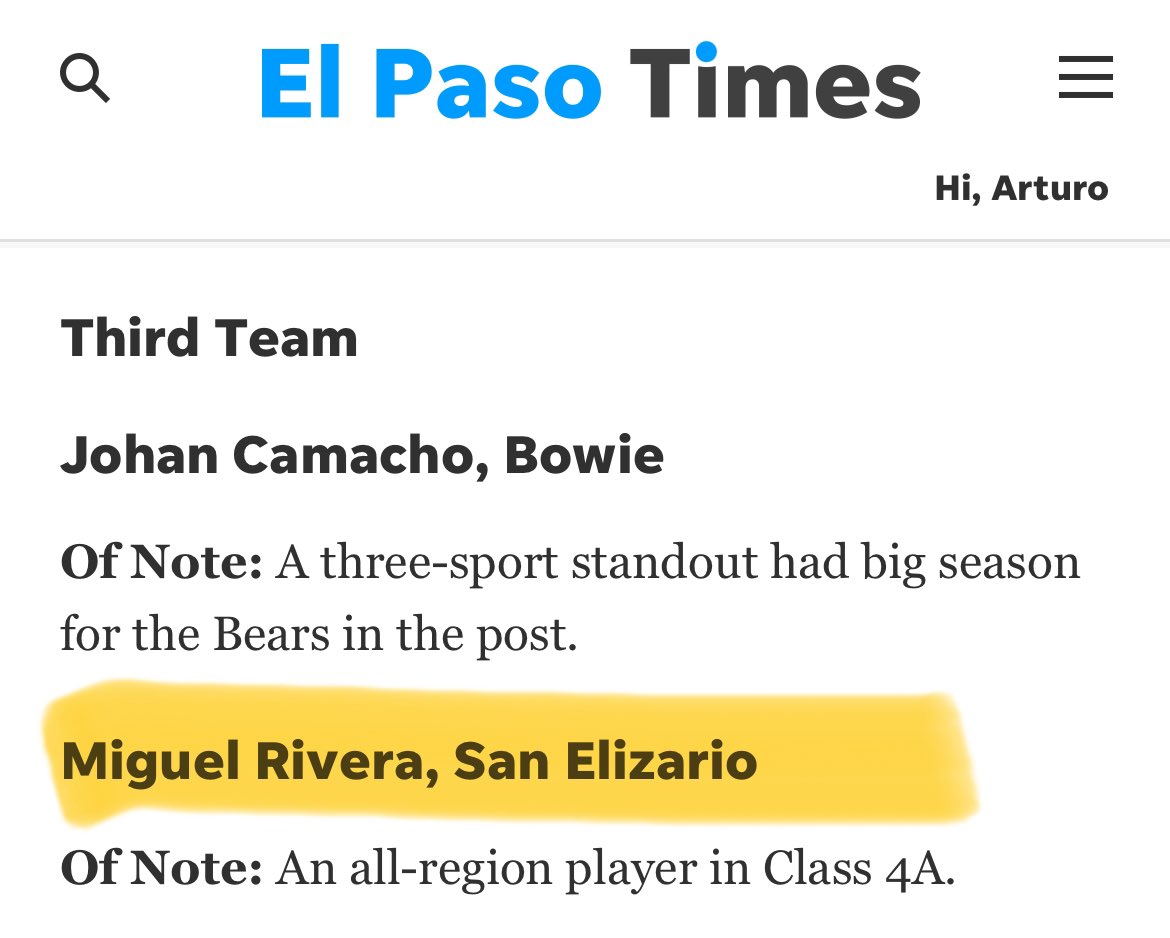 Our San Eli hoops family would like to congratulate Miguel Rivera for being selected to the EP Times All-City Third Team! Congrats and well deserved! #BYT @Miguel_Rivera6 @Agon9494 @Johnnytapia2005 @JeBarra22 @TroyEnriquezSE @SanEliAthletics @SanElizarioISD