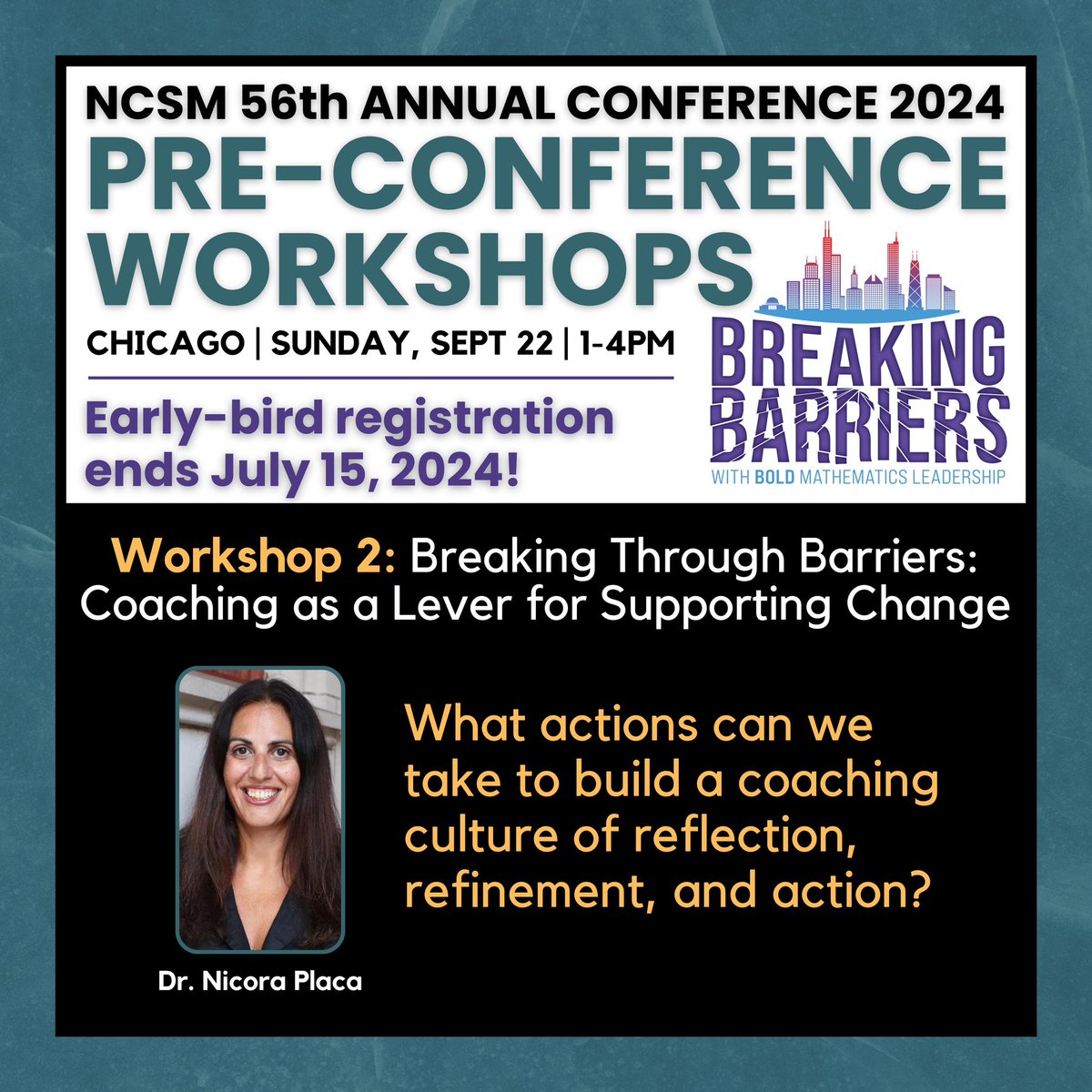 🤓 Pre-Conference Workshops at the NCSM 56th Annual Conference 2024 will be held on Sunday, Sept 22. Learn about Workshop 2 with Dr. Nicora Placa at mathedleadership.org/56th-annual-co… Register: mathedleadership.org/56th-annual-co… #NCSMBOLD #AnnualConference #ileadmath