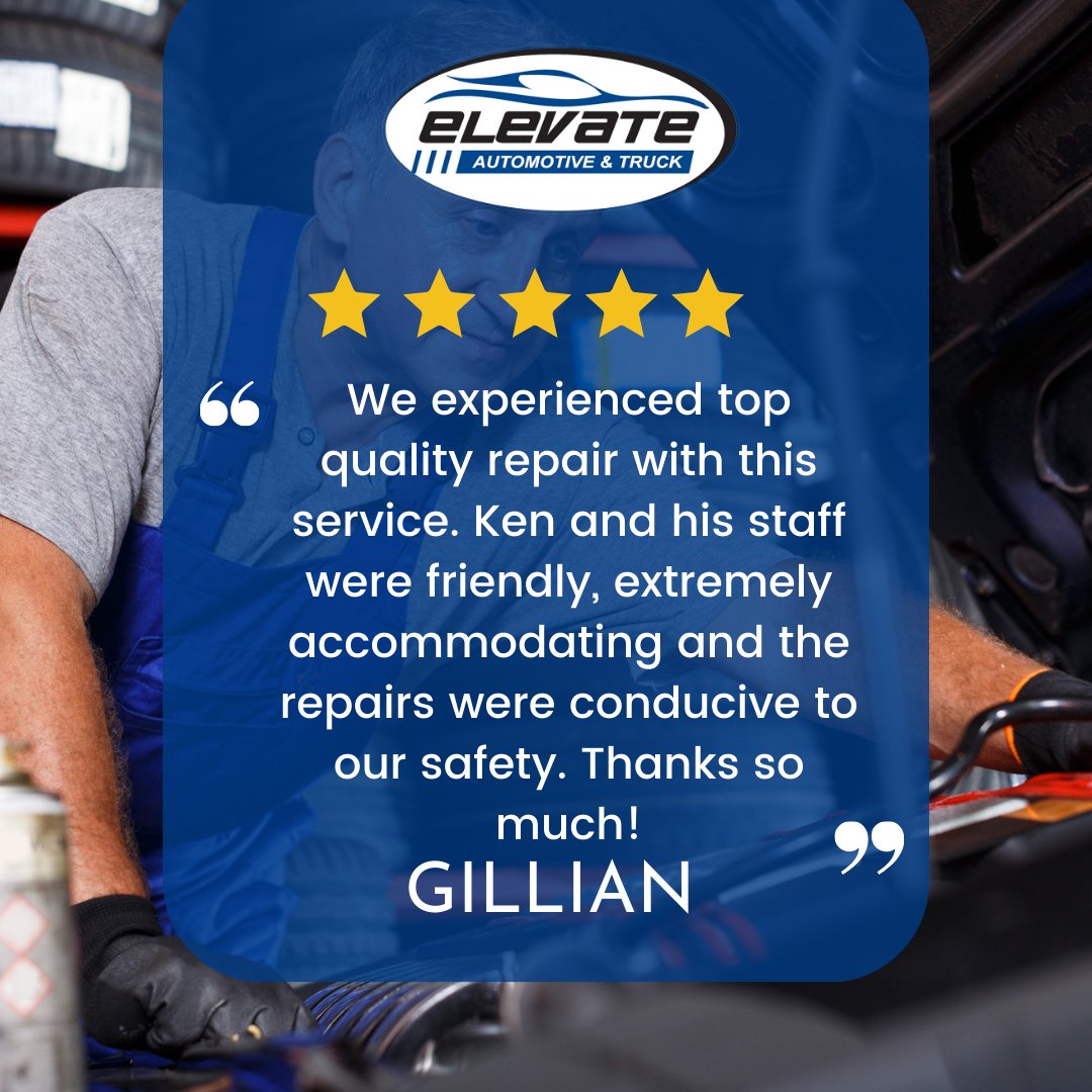 ⭐ Thanks, Gillian! Your 5-star review brightens our day! We're thrilled to offer the safety and quality service you trust. elevateauto.ca #CustomerLove #5StarService #ElevateAutoTruck