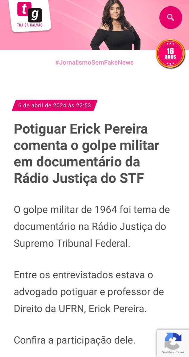 erickadv's tweet image. Potiguar Erick Pereira comenta o golpe militar em documentário da Rádio Justiça do STF thaisagalvao.com.br/2024/04/06/pot…