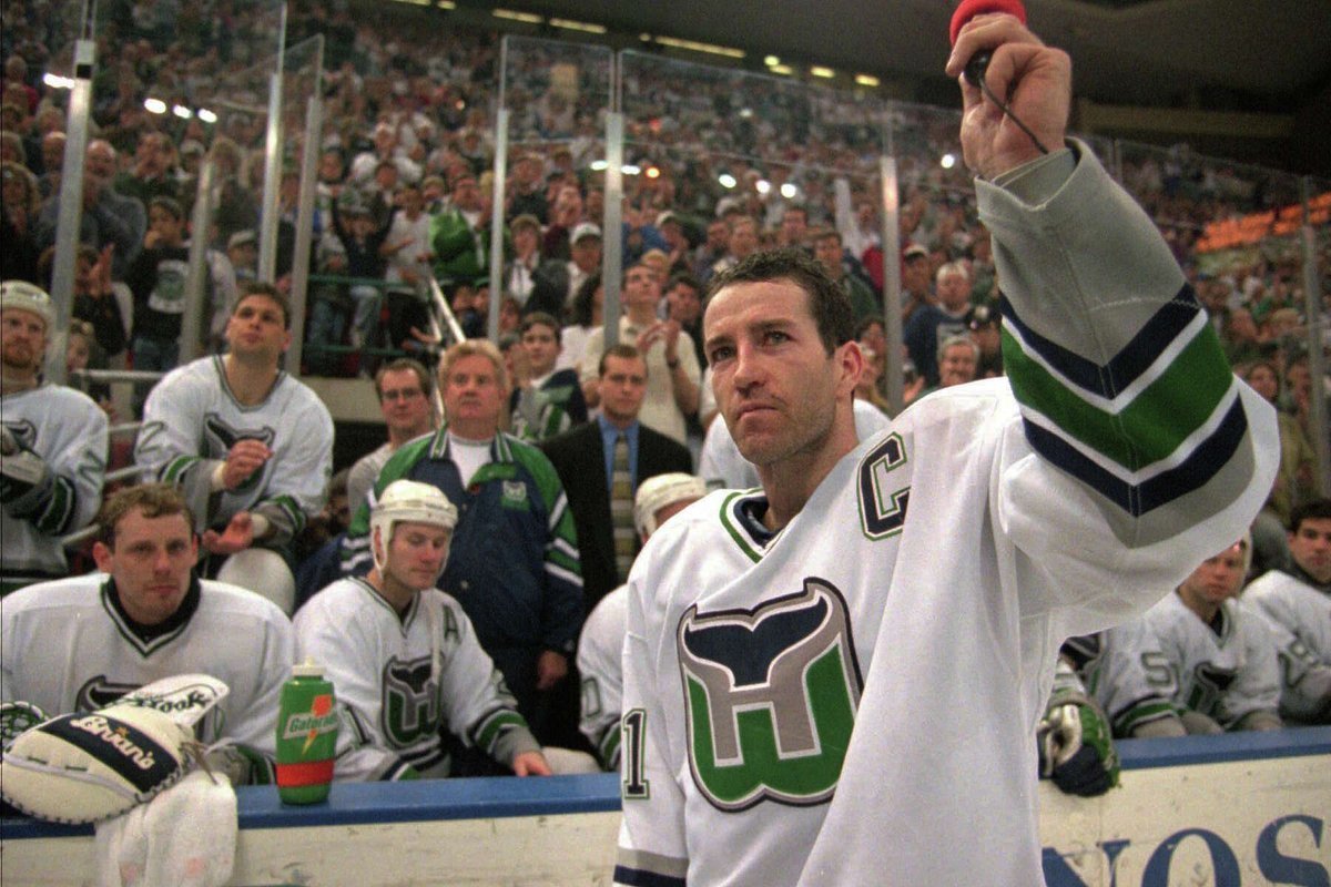 27 years ago today ON THIS DAY in hockey history (April 13, 1997): Captain Kevin Dineen scores the game winner as the Hartford Whalers defeat Tampa Bay 2-1 in the final NHL game played in Hartford with the Whalers set to move to Carolina for the 1997/98 season