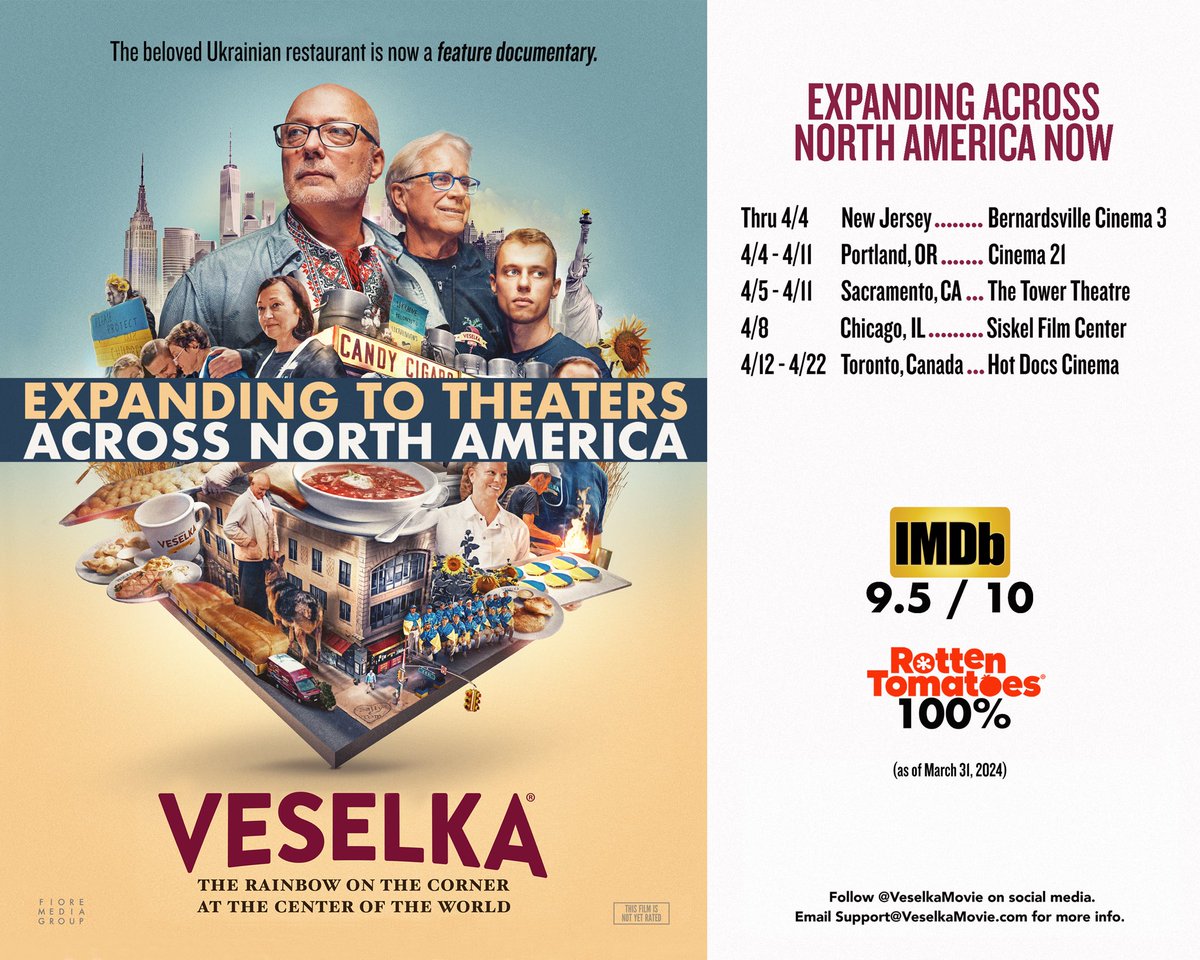 #Chicago! See @veselkamovie Monday at the Gene Siskel Film Center (@filmcenter). Followed by a Q&A with Director Michael Fiore. See the #documentary about the beloved #NYC #Ukrainian #restaurant @veselkanyc in theaters in #NorthAmerica throughout #April!