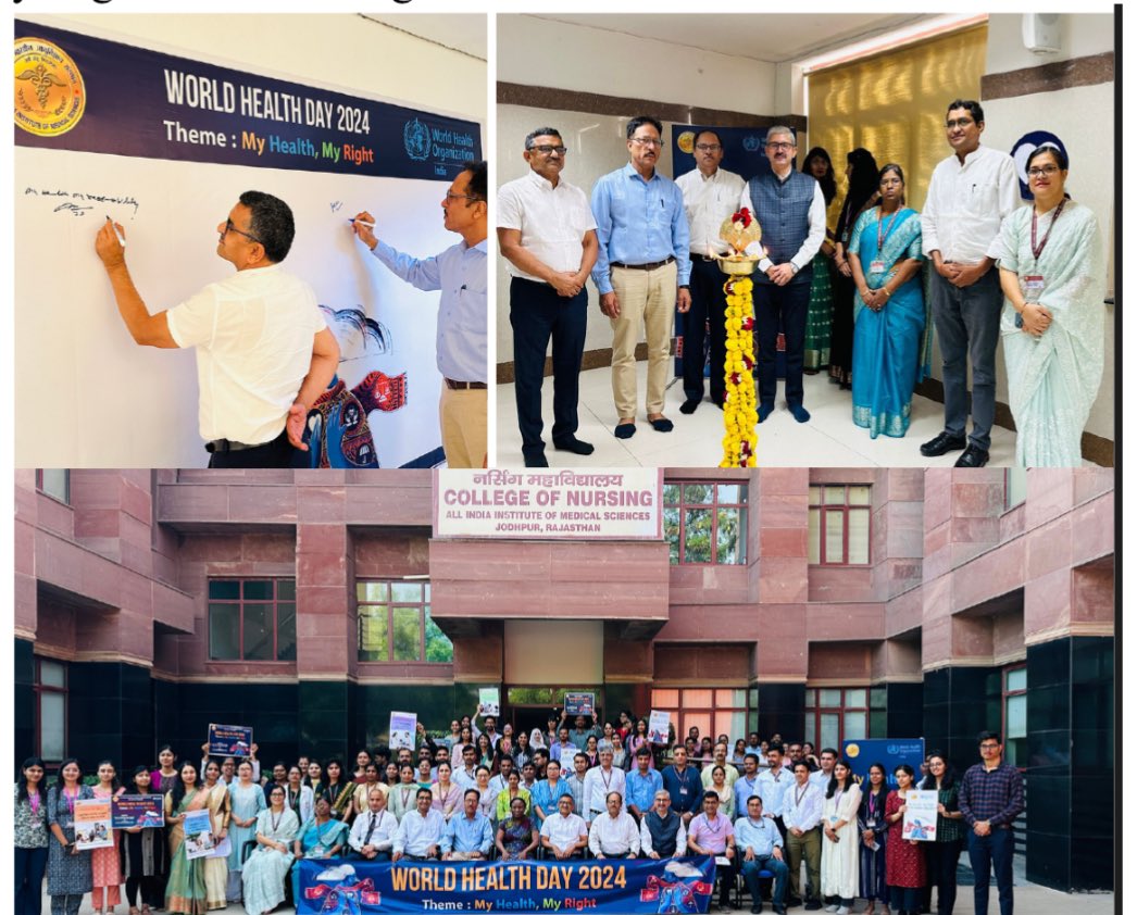 Empowering insights, impactful discussions and engaging competitions marked the 3-day celebration of #WorldHealthDay2024 at AIIMS Jodhpur in collaboration with @WHO. The Event was focused on this year’s theme 'My Health, My Rights’. #HealthForAll #MyHealthMyRights @MoHFW_INDIA