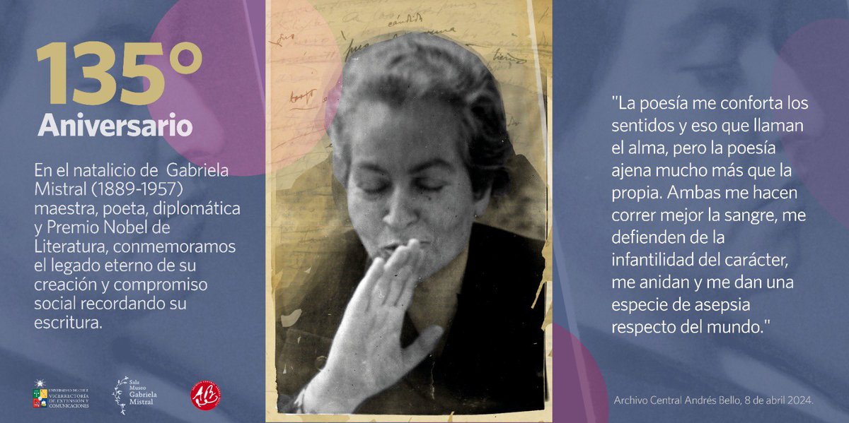 #Efeméride Un día como hoy nació Gabriela Mistral, la primera persona latinoamericana en ser premiada con el Nobel de Literatura. Oriunda de Vicuña, Chile, su fama como poeta comenzó con la victoria en 1914 del concurso de literatura de los Juegos Florales.