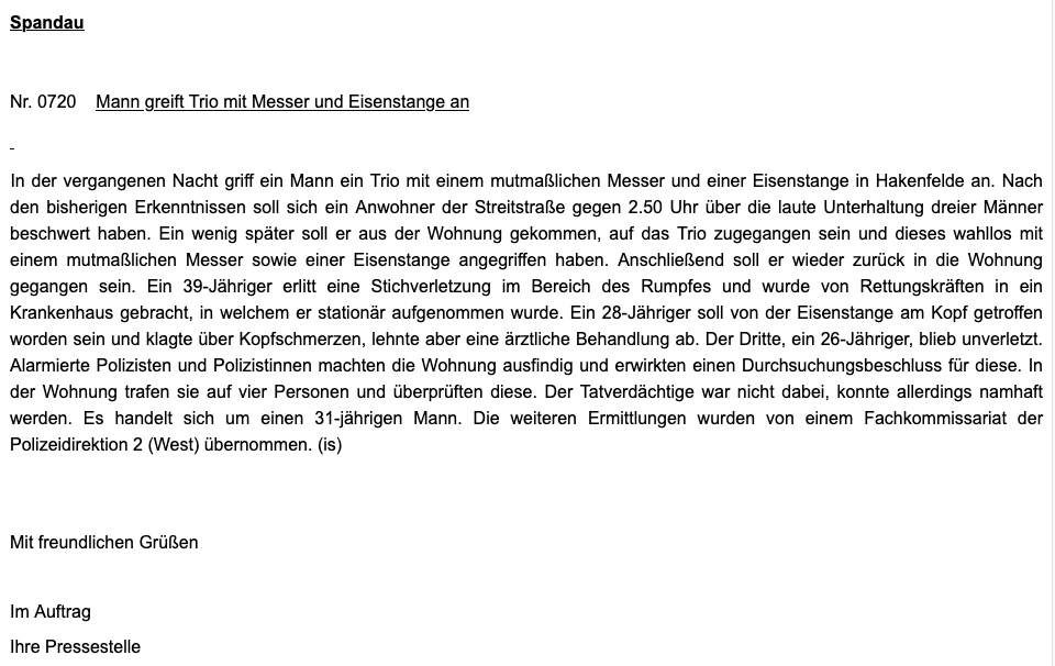 Aktuelle #Polizei-Meldungen aus #Berlin - 5 Räuber in Prenzlauer Berg, Massenschlägerei in #Pankow, Mann aus #Gruppe heraus angegriffen in #Kreuzberg und Angriff mit #Messer und #Eisenstange in Spandau. Alles ganz normal hier.