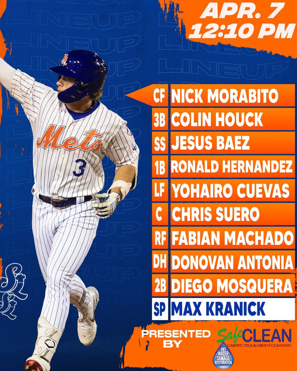 Game 3 of 132. Max Kranick will make the start on MLB rehab assignment. 🆚: @daytonatortugas 📍: Clover Park 🕛: 12:10 📺: @ballylivenow 🎟️: stluciemets.com Lineup 👇