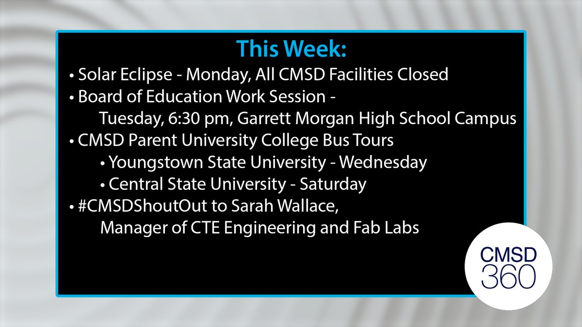 Check out CMSD 360 for happenings around the District during the week of April 7! youtu.be/_82mtEJLAZQ