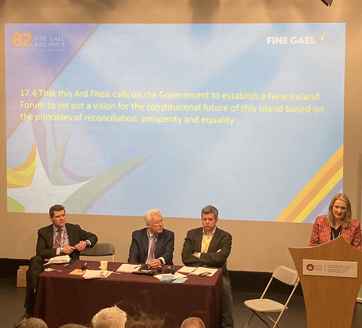 The Fine Gael ard-fheis has passed a motion to establish a “New Ireland Forum” to set out a vision for the constitutional future of the island based on reconciliation, prosperity & equality.

The original New Ireland Forum was established by Garret Fitzgerald in the 80’s #FGAF24