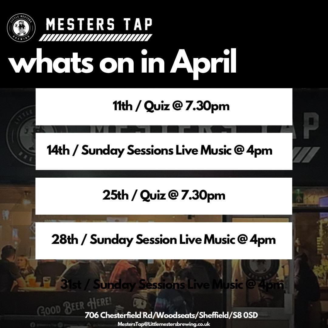 A few dates for you diary
Quizmaster Russ is back at the Tap not once but TWICE in April! Drop us a message to reserve a table...walk ins also welcome
Two more 'Sunday Sessions' as well. Two great artists booked and ready to go! Keep your eyes out for more info 
Cheers