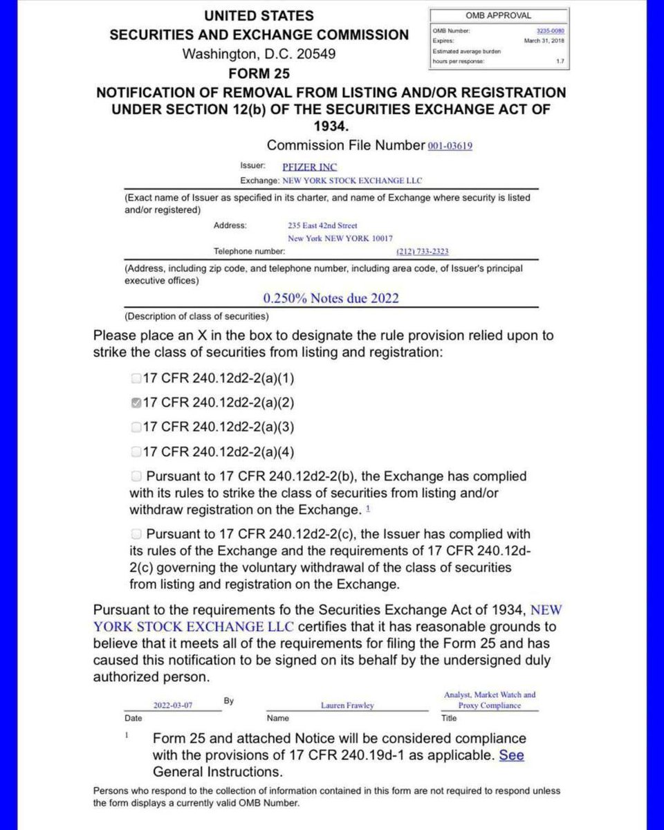 💥BQQQQQQQM💥Pfizer files form 25 delisting from NYC STOCK EXCHANGE - They know the end is coming! - THOUGHTS?