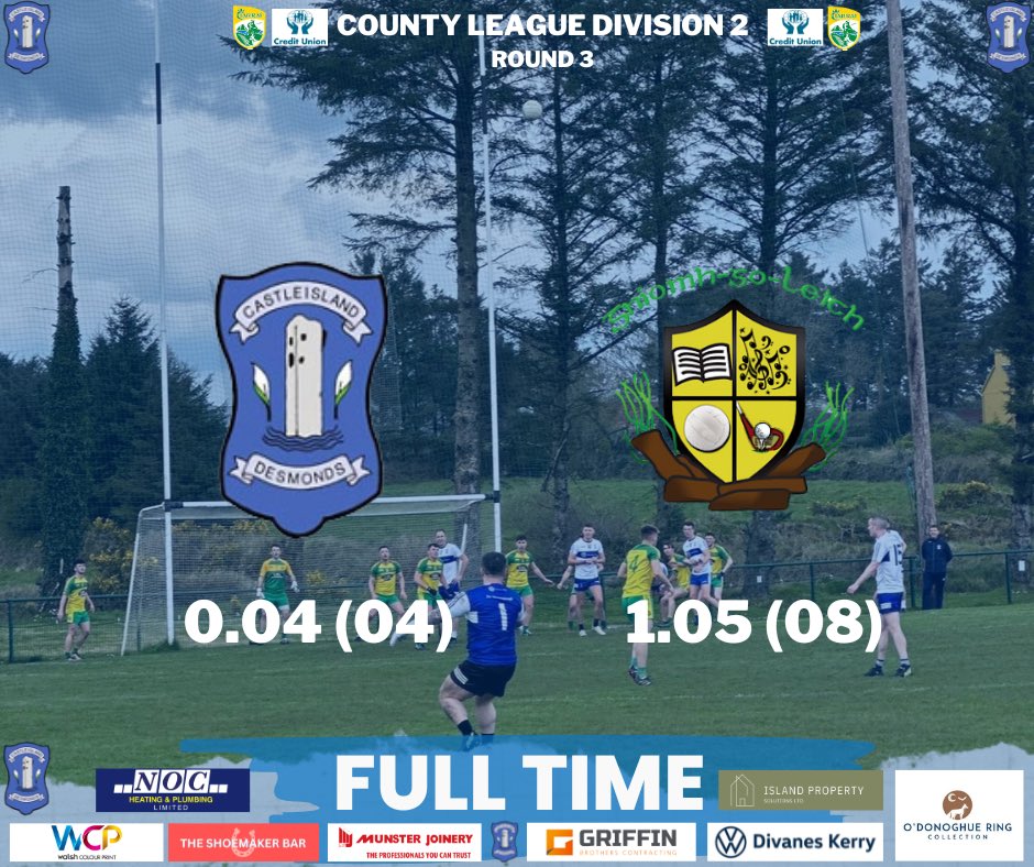 Full time in Gneeveguilla and it’s the hosts who leave with the points, in a game being played in tough conditions 🔵⚪️

Full time score:

Desmonds 0.4 (4)
Gneeveguilla 1.5 (8)

🔵⚪️

#nadeasmúnaighabú #OneDesmonds 
<a href="/radiokerrysport/">Radio Kerry Sport</a> <a href="/Kerry_Official/">Kerry GAA</a> <a href="/Gneeveguillagaa/">Gneeveguilla GAA</a>
