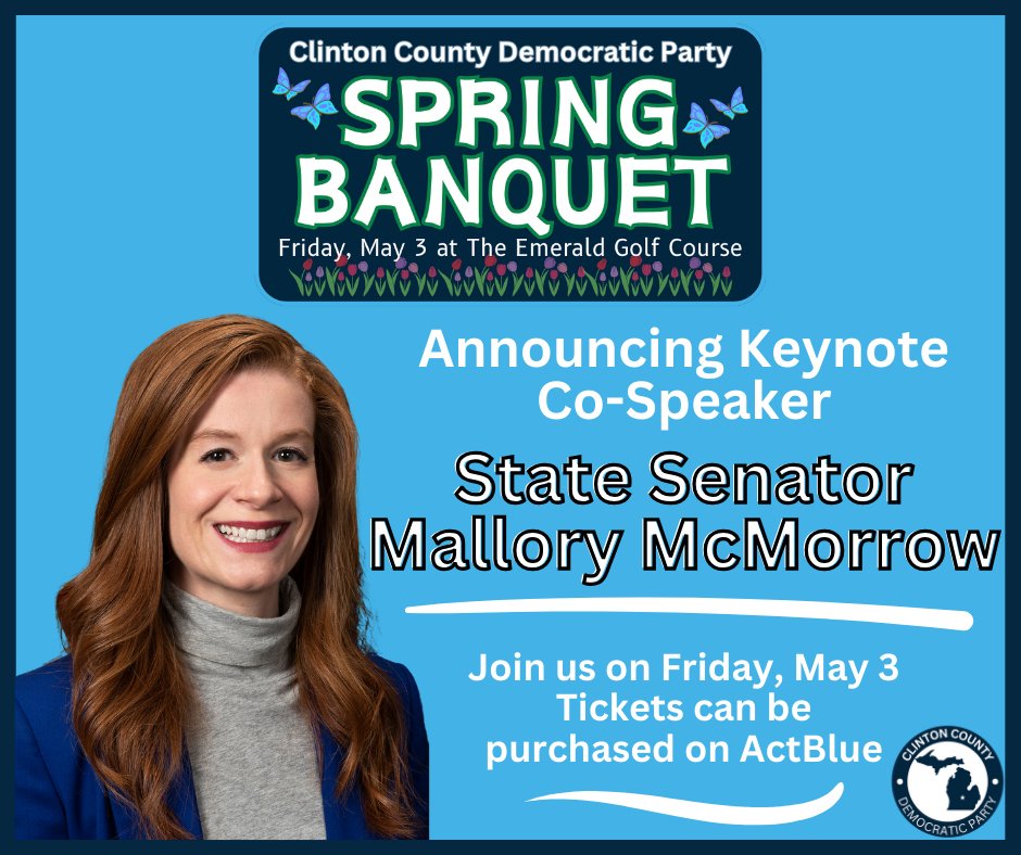 We are excited to announce the first of two Keynote Co-Speakers for our Banquet Fundraiser–State Senator Mallory McMorrow! Join us on Friday, May 3 at The Emerald Golf Course. Doors open at 5:30 p.m. with dinner following at 6:30 p.m.  secure.actblue.com/donate/ccdpban….