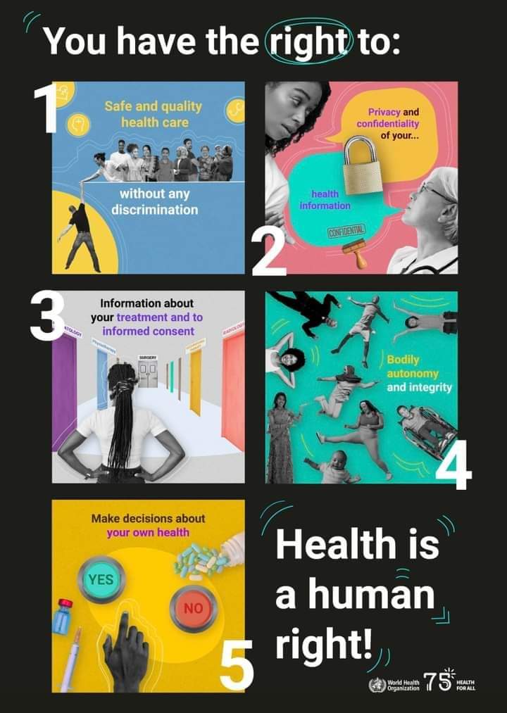 #WHD theme '𝑴𝒚 𝒉𝒆𝒂𝒍𝒕𝒉, 𝒎𝒚 𝒓𝒊𝒈𝒉𝒕' was chosen to champion everyone's right to access to quality health services, education, information, safe water, clean air, good nutrition, quality housing, decent working and environmental conditions & freedom from discrimination.