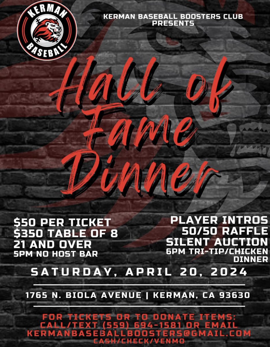 April 20 is the Kerman Lions baseball Hall of Fame Dinner! The inductees are: Sean Chambers Phillip Boren Andrew Alejo I’m excited to be the emcee! It’s always a fun time with amazing food and great friends! These three guys have had outstanding careers for the Kerman Lions!