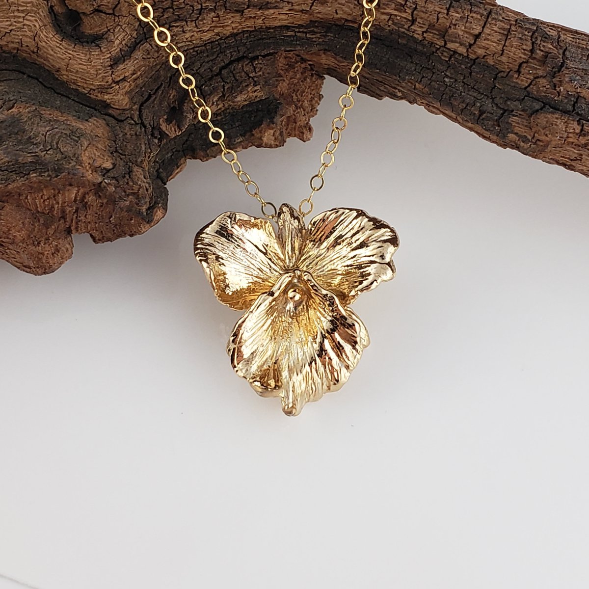 Gold Plated Sterling Silver Cattleya Orchid Necklace - Orchid Necklace - Yellow Gold Necklace - Silver Necklace etsy.me/3L8BVVU
 #SilverNecklace #SilverJewelry