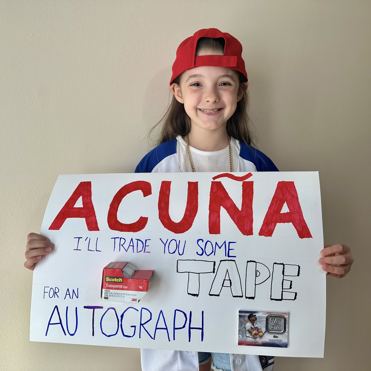 My daughter’s poster for today’s game! I want Acuña to see this so bad. She would be in heaven! @ronaldacunajr24